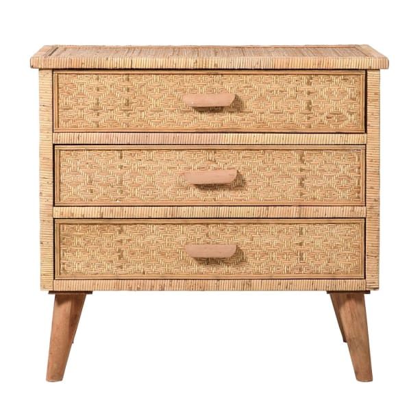 Natural Rattan Three Drawer Slim Chest of Drawers